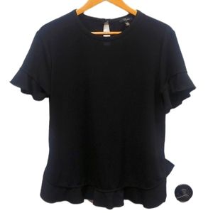 Ruffled Black Top with Rounded Hem